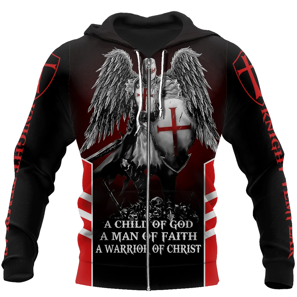 Sweat à capuche à fermeture éclair pour hommes, imprimé croix de jésus en 3D, dieu, Cool, Harajuku, chevaliers templiers, pull à manches longues pour hommes, nouvelle collection automne et hiver