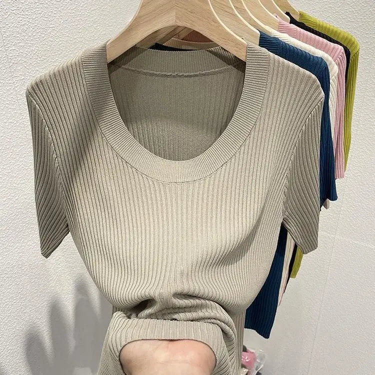 T-shirt d'été polyvalent à manches courtes pour femme, coupe couvertes, haut simple, piedmont Ice InjChic