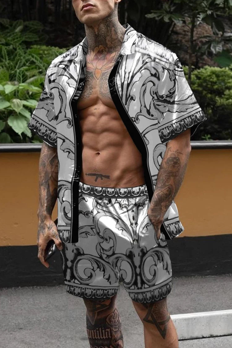 Ensemble hawaïen chaud hommes impression ensemble à manches courtes été décontracté chemise florale plage deux pièces costume bouton nouvelle mode hommes ensembles 