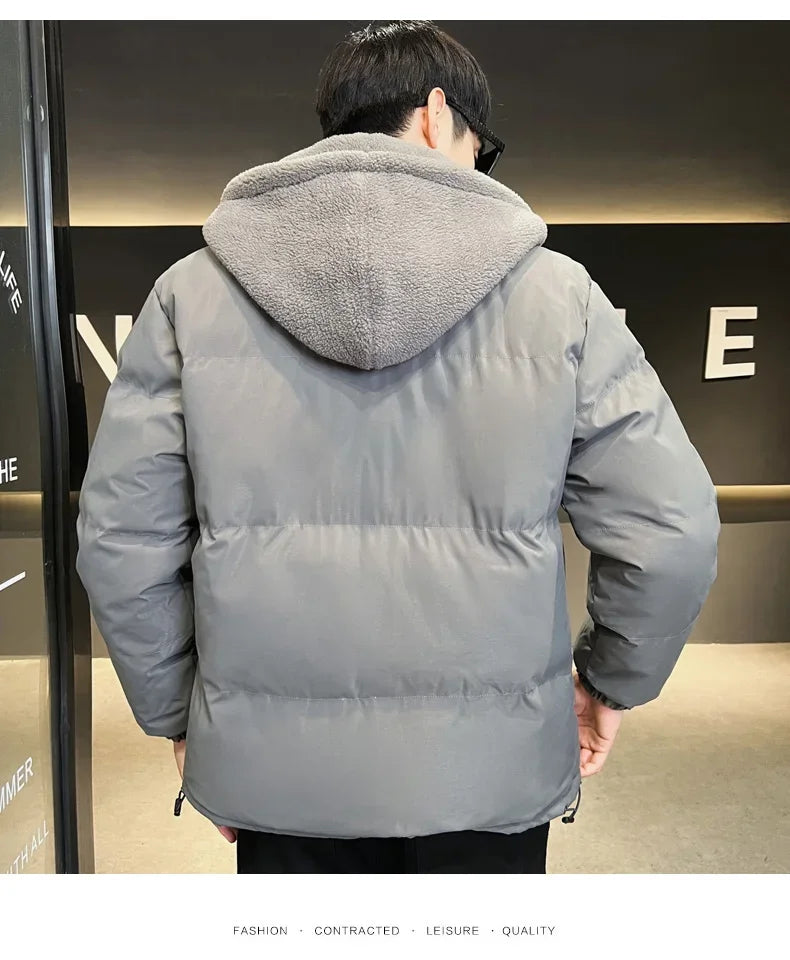 Parka à capuche doublée de sourire pour hommes, manteau de rembourrage long, veste chaude d'extérieur, vêtements de neige, mode d'hiver, nouveau, 2024