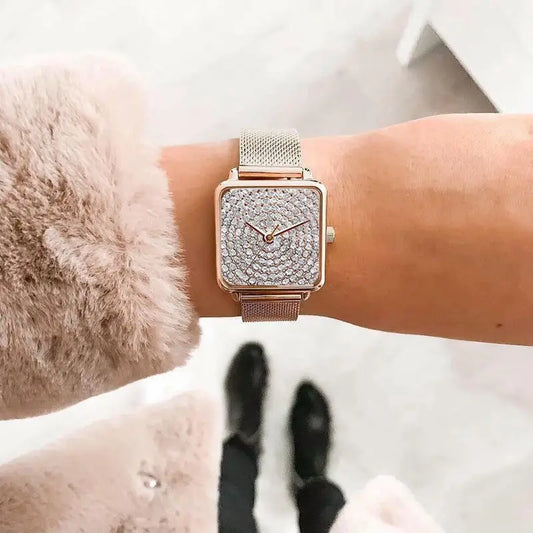 Montre à quartz pour femme, ceinture en acier,