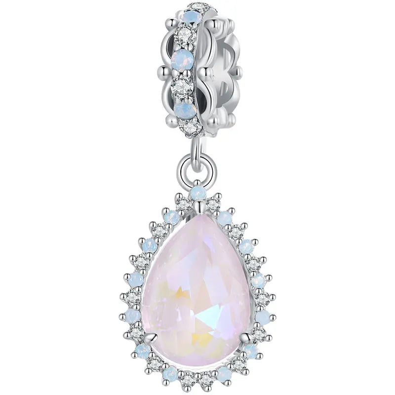 BISAER 925 argent Sterling rose bleu verre pendentif nœud perles plaqué platine pour collier et Bracelet