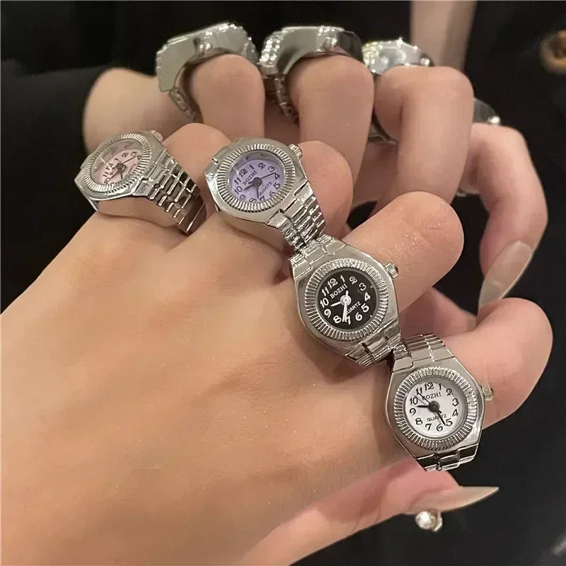 Montre de doigt punk vintage pour hommes et femmes, mini bracelet élastique,