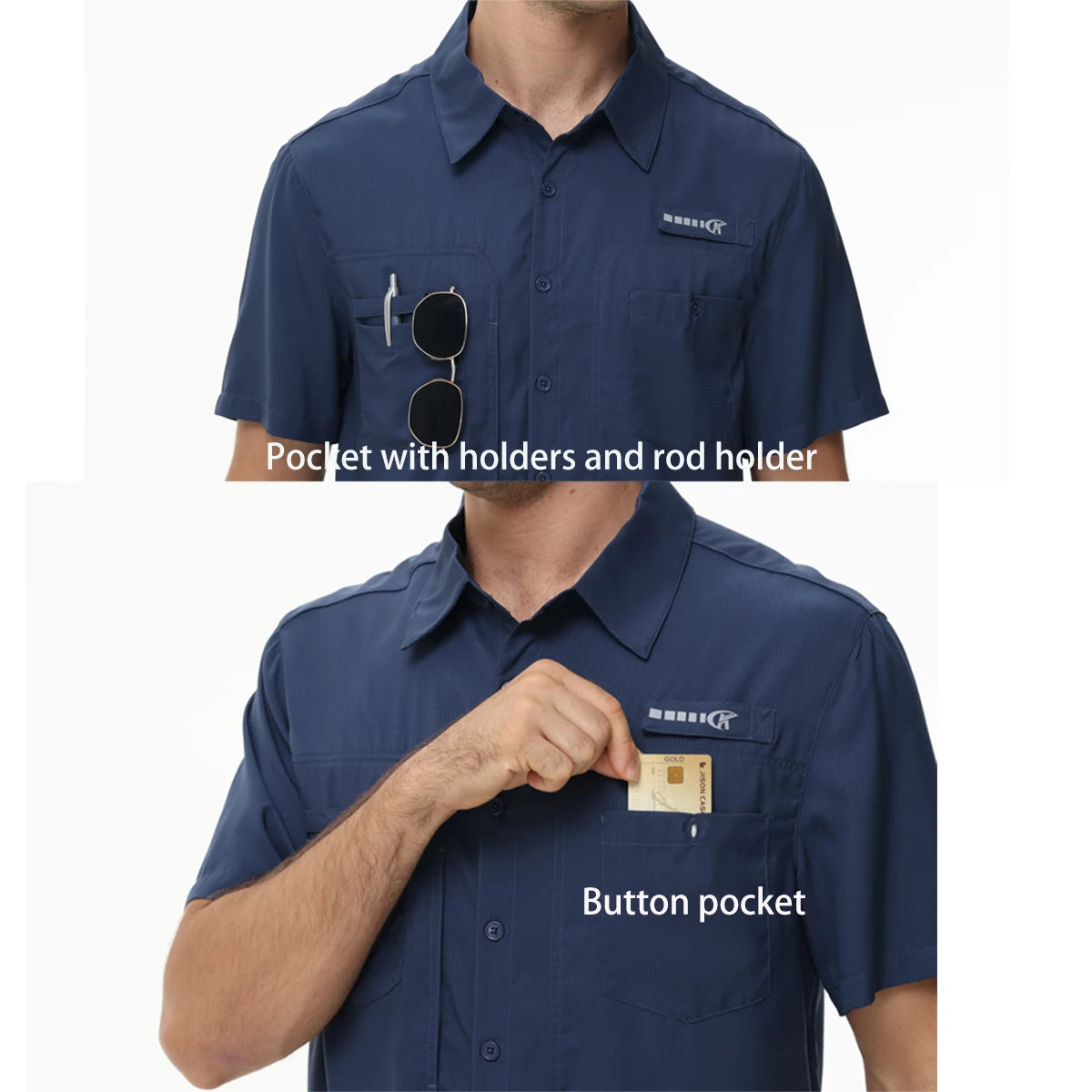 Chemises de pêche à manches courtes UPF 50+ pour hommes Protection solaire Chemise de travail de randonnée respirante Chemise boutonnée décontractée avec poche