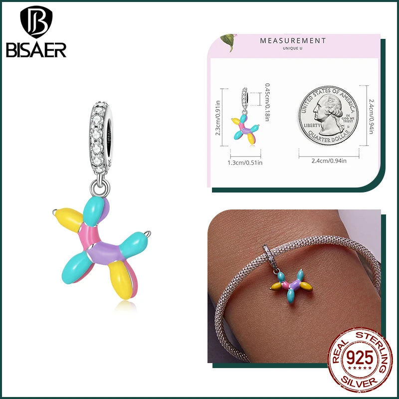 BISAER 925 en argent Sterling mignon chien breloque perle teckel animal de compagnie pendentif platine plaqué ajustement femmes Bracelet à bricoler soi-même bijoux fins