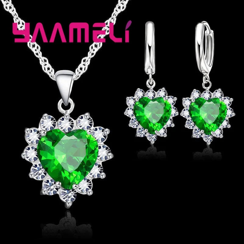 Ensemble de bijoux en argent regardé Chim925 pour femme, breloque en pierre CZ, collier et boucles d'oreilles, cadeau de travailleur d'amour
