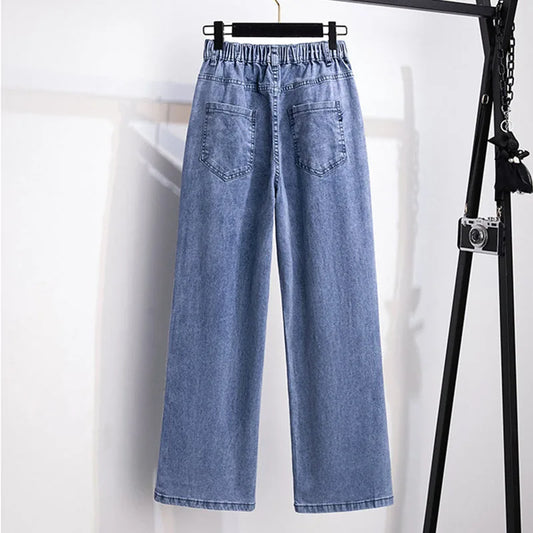 Femme Jeans Casual FJWashed Denim Straight Pants Femme Smile At Vintage Jeans XL-7XL Oversize Automne Hiver