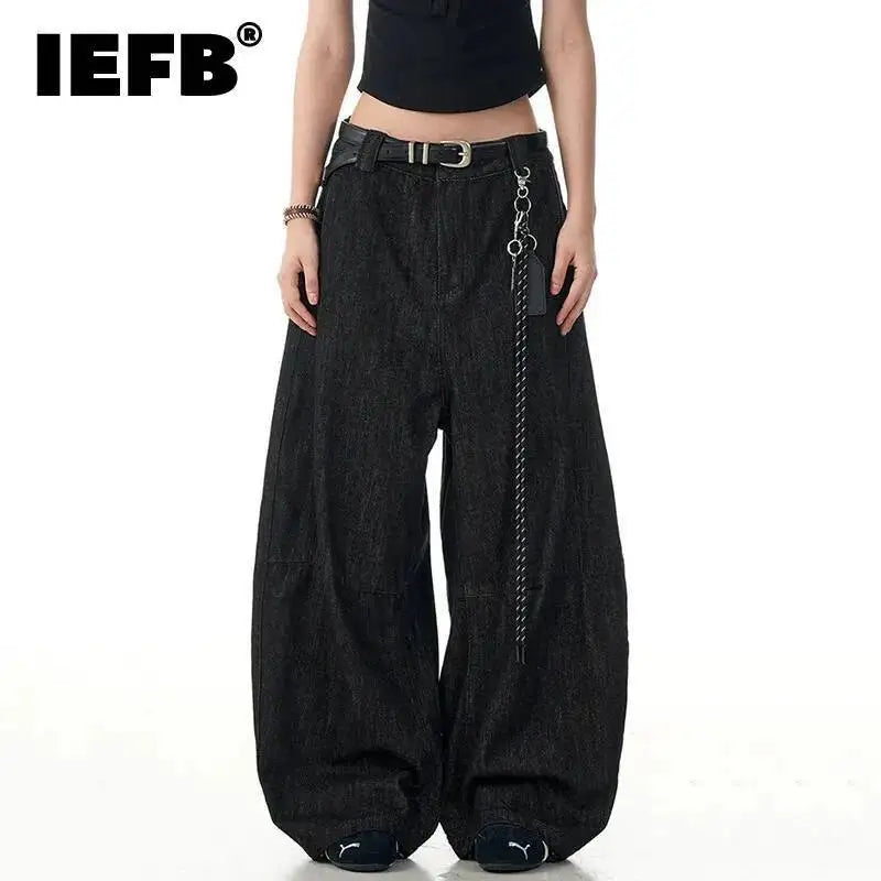 IEFB couteau incurvé pantalon hommes Denim couleur unie lavage épissage décontracté Streetwear ample jambe large Simple homme jean nouveau 9W2900