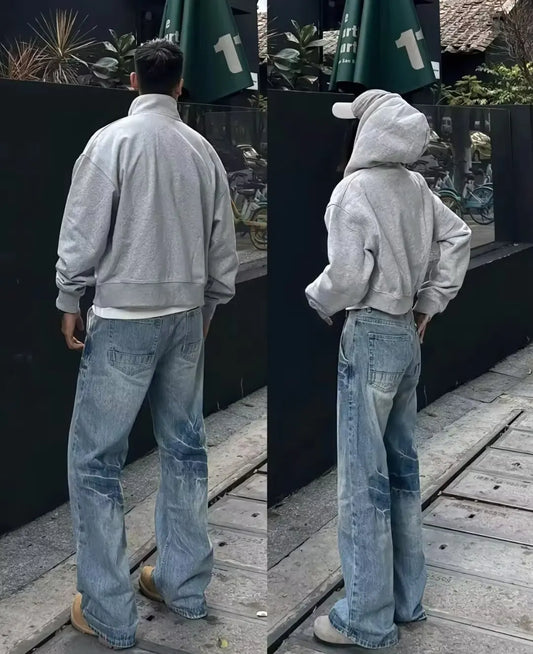 American Vibe style rétro lavé été nouveaux jeans pour hommes et femmes Instagram marque de mode haute rue lâche jambe droite pantalon