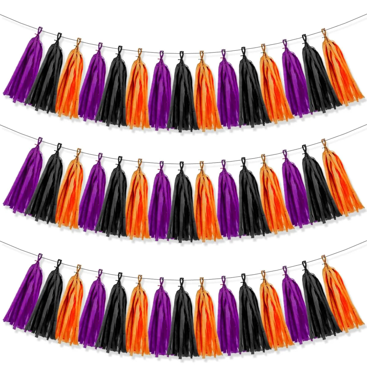 Décorations d'Halloween 15 pompons en papier noir orange violet frange lot de 2 pour salle de fête