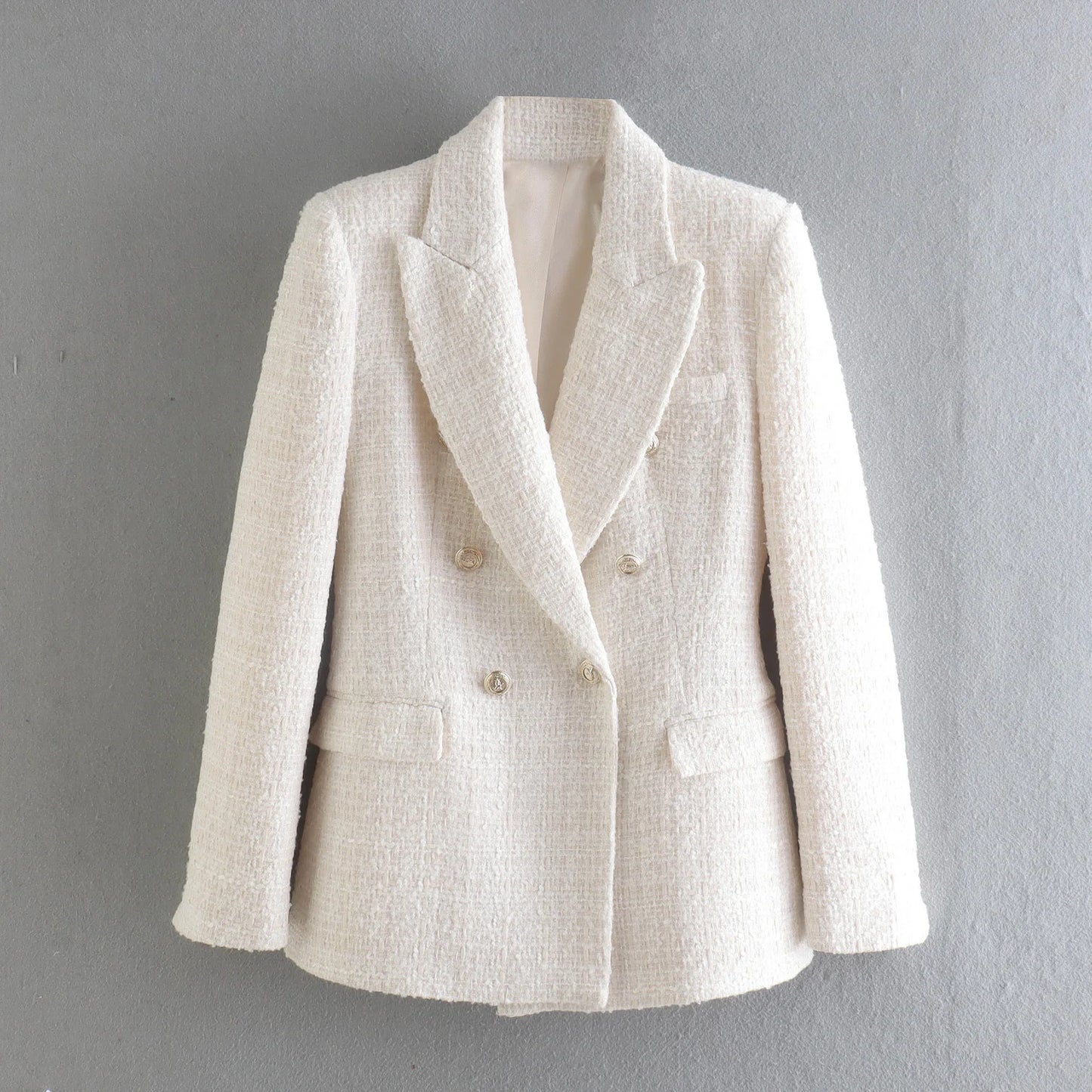 CNlalaxury-Blazer en tweed à double boutonnage pour femme, manteau de trajet avec poche, manches longues, décontracté, printemps, automne, 2024
