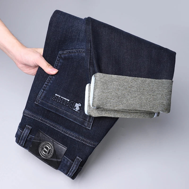 Jean Slim à jambes droites pour hommes, de haute qualité, léger, décontracté, mode, amincissant, Style confortable, automne hiver