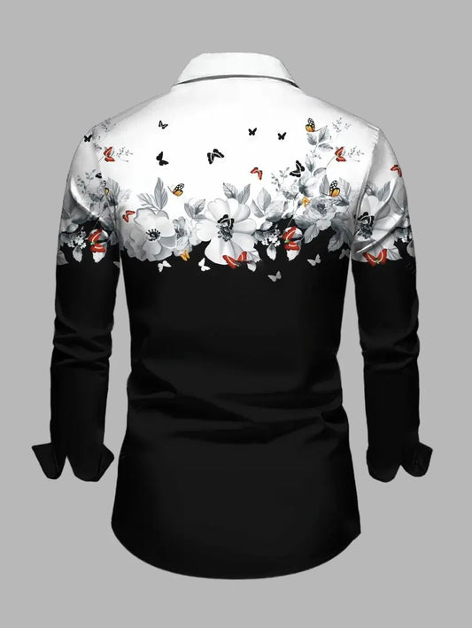 Chemise à manches longues pour hommes Chemise décontractée Vêtements Mode 3D Papillon Imprimé Manches longues Vêtements de mode pour hommes