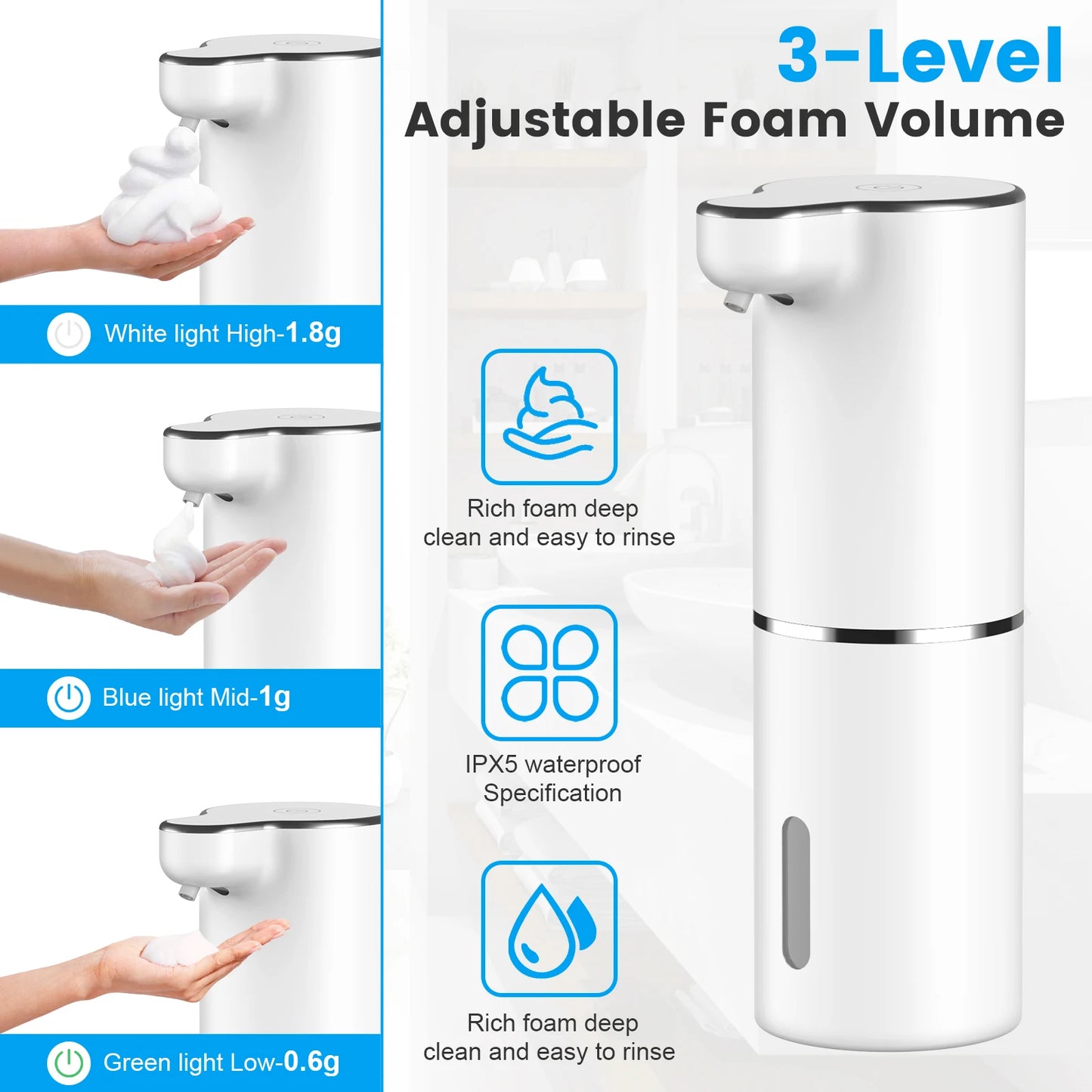 Distributeur automatique de savon en mousse, capteur sans contact, Machine à mousse intelligente USB, pompe distributrice de savon liquide infrarouge de 300ML, désinfectant pour les mains