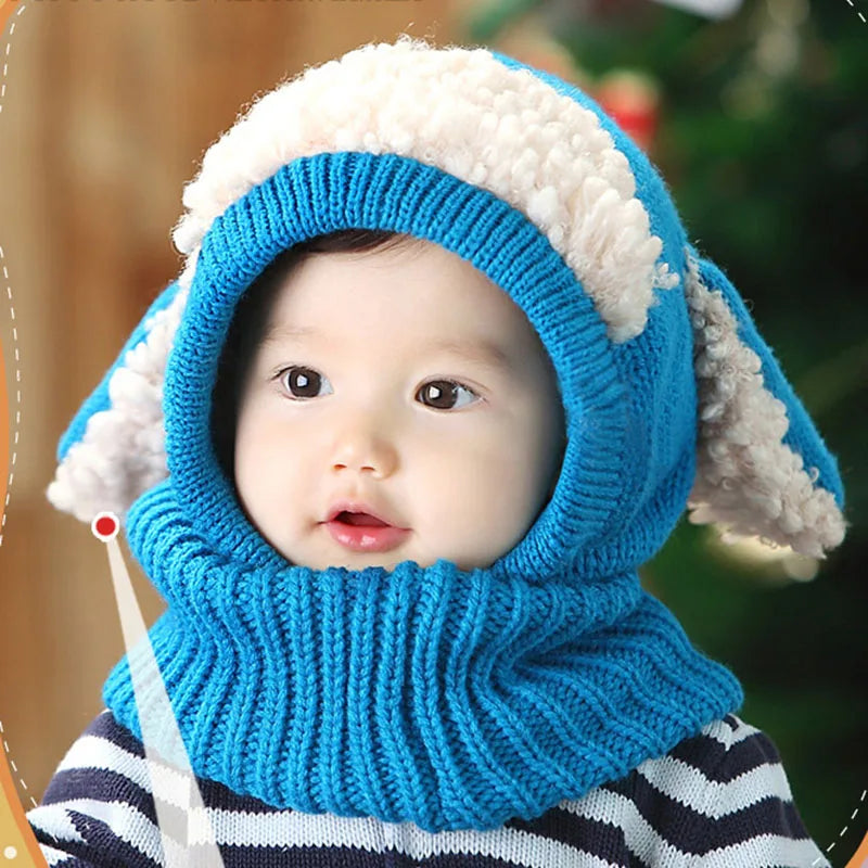 Chapeau écharpe en laine pour enfants coréens, chiot mignon d'hiver, chapeaux chauds pour bébés garçons et filles avec châle pour enfants de 6 à 36 mois