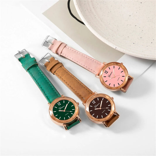 Montre à Quartz décontractée, bracelet en cuir, strass,