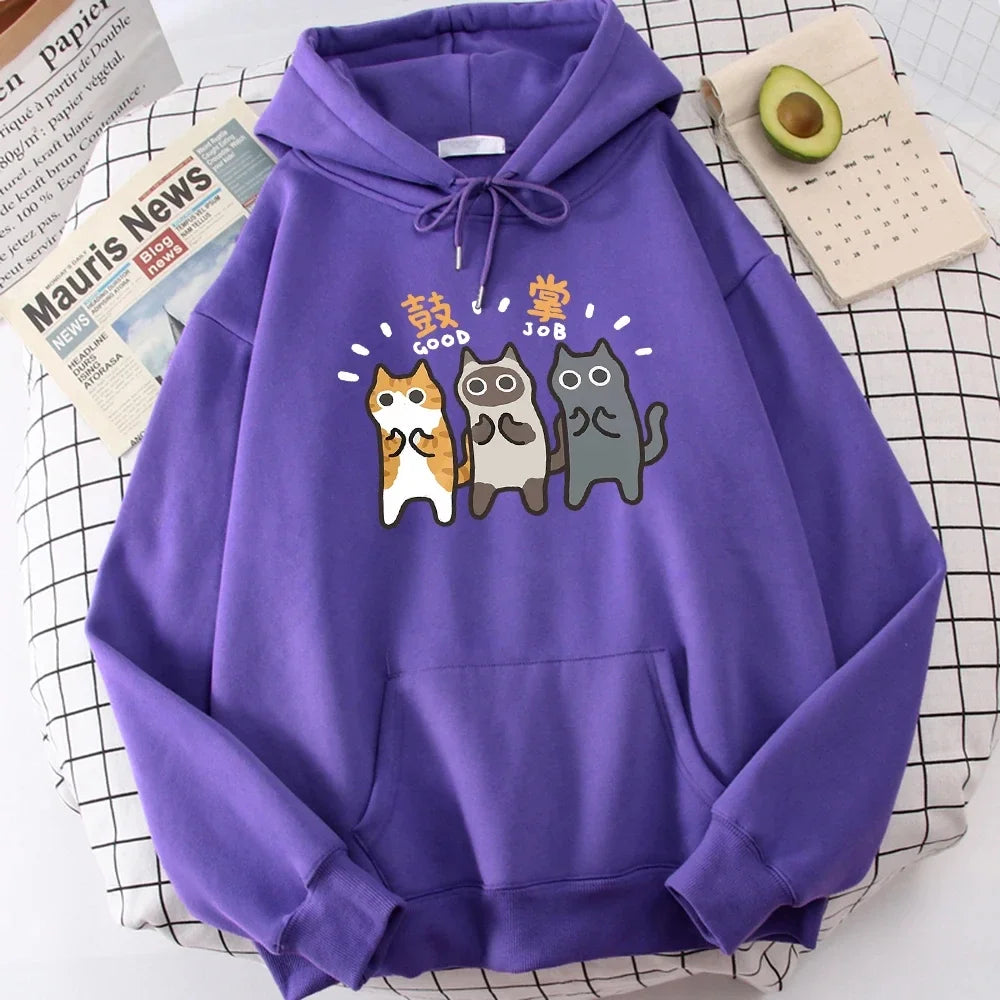 Sweat-shirt à capuche pour hommes, vêtements Wei, confort, vigueur, loisirs, sport, vêtements polyvalents pour jeunes, trois chats applaudissements et applaudissements