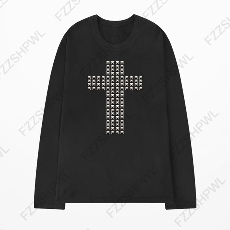 Y2K gothique esthétique femmes col incliné à manches longues T-Shirt Sexy mince Chic haut court Harajuku Rock Punk Hip Hop Hottie Streetwear