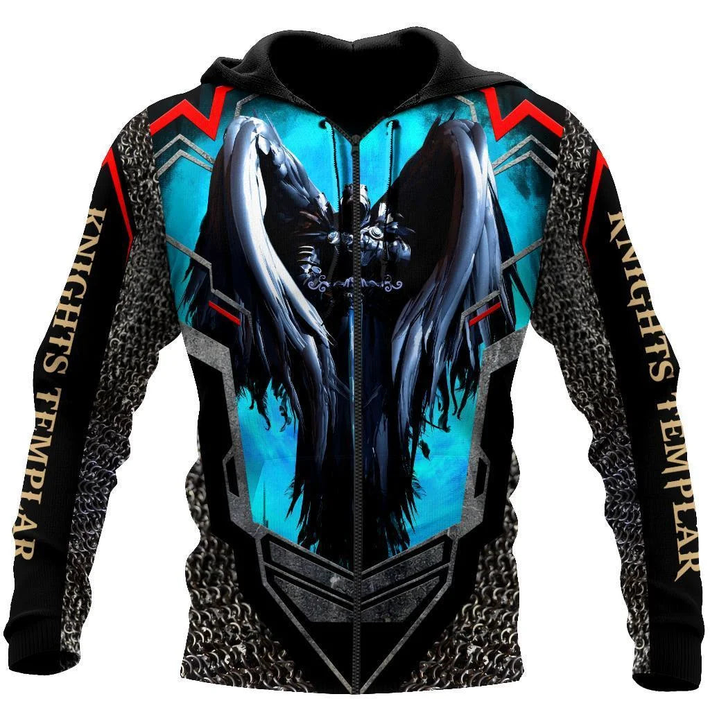 Sweat à capuche à fermeture éclair pour hommes, imprimé croix de jésus en 3D, dieu, Cool, Harajuku, chevaliers templiers, pull à manches longues pour hommes, nouvelle collection automne et hiver