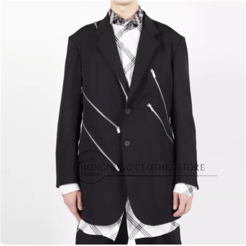 Combinaison noire décontractée à structure décorative avec fermeture éclair diagonale, design Original, nouvelle veste tendance de taille personnalisée 2025