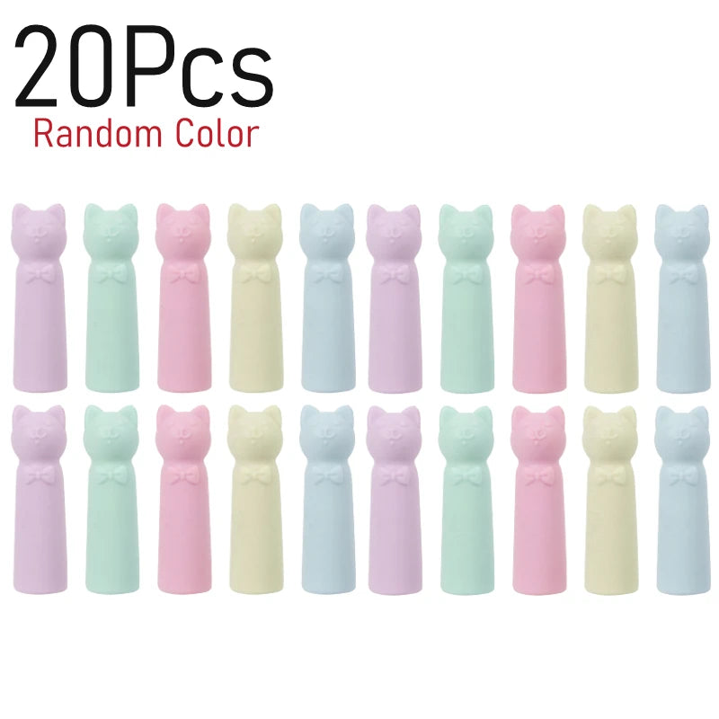Gommes à crayon en caoutchouc pour chat, 1 à 20 pièces, capuchon de pointe de crayon, Kawaii, lingette propre, stylo mignon, capuchon de décoration, papeterie pour étudiants, fournitures scolaires et de bureau