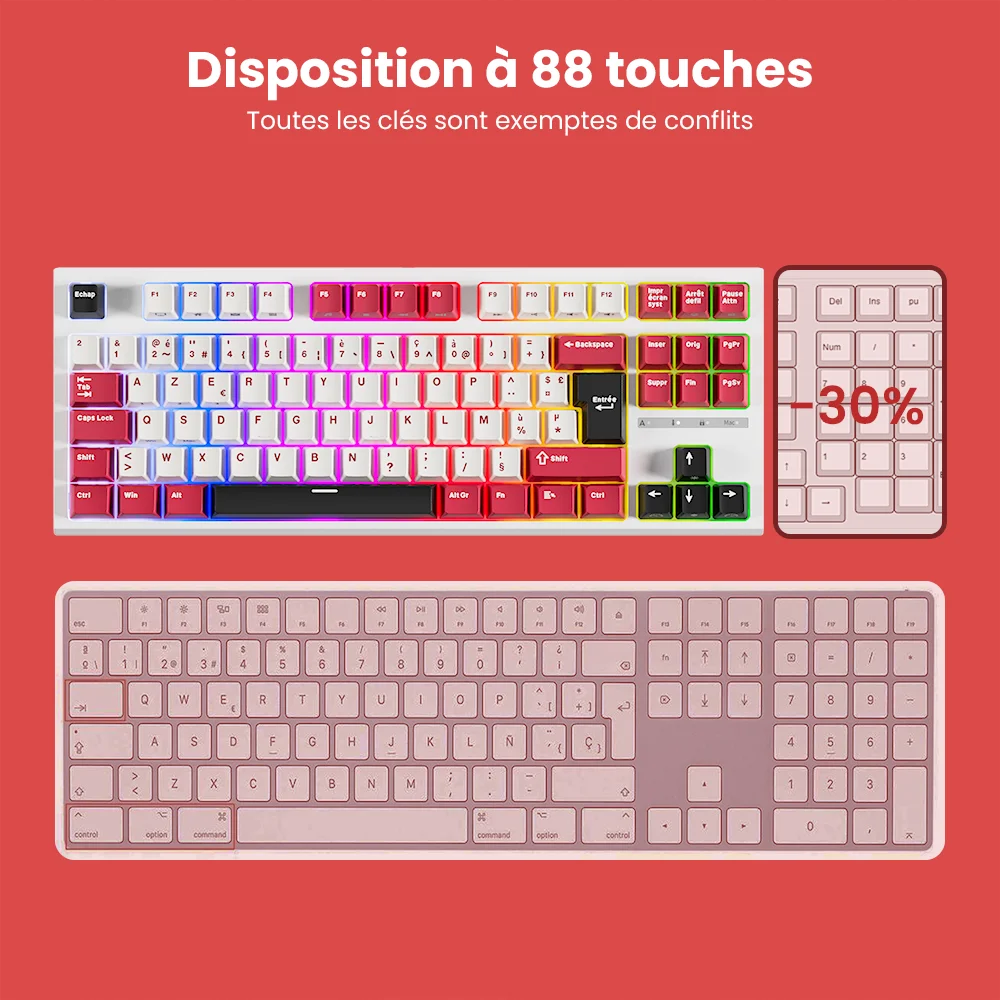 RK ROYAL KLUDGE R87 -Clavier mécanique français 87 touches rétroéclairé RVB, clavier de jeu filaire échangeable à chaud, touches personnalisées