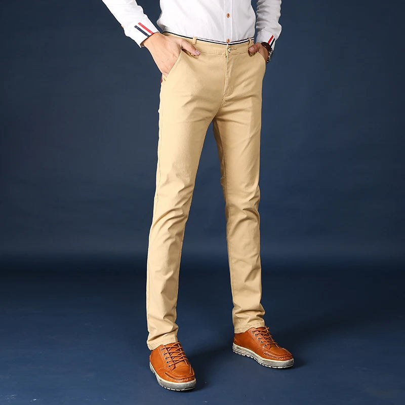 Pantalon droit en coton élastique pour hommes, coupe couvertes, style classique, surintendant de bureau, affaires, décontracté, solide, vêtements pour hommes, nouveau, 2024