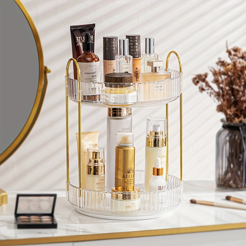 Luxury 3-Tier Rotating Vanity Organizer Rack, Freestanding Plastic Bathroom Shelf for Cosmetics, Perfumes, Skincare - Versatile Storage for Bathroom, Kitchen Countertop