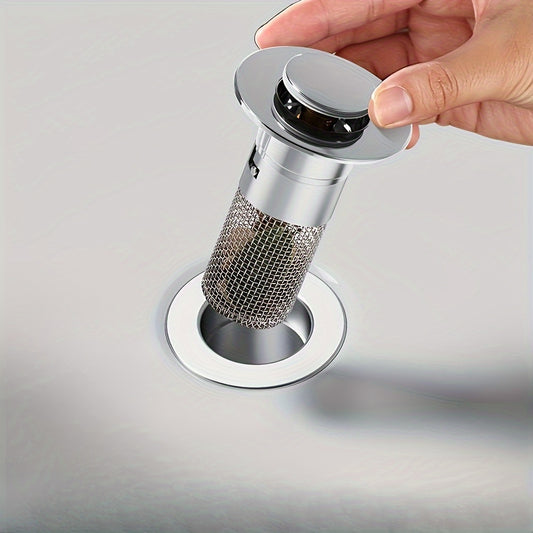 1pc Pop-Up Bathroom Sink Drain with Filter Basket - Anti-Odor, Durable Plastic, Push-Type Bounce Core for Vanity Washbasin, Includes Mesh Strainer, Christmas Decor