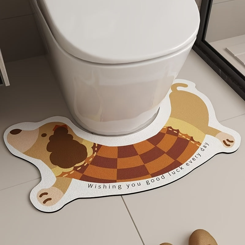 1pc Cute Cartoon U-Shaped Bathroom Rug, Soft Diatom Mud & Rubber Non-Slip Mat, Quick-Dry Polyester Knit Fabric, Machine Made, Hand Wash Only, 1800gsm - Absorbent Toilet Floor Mat