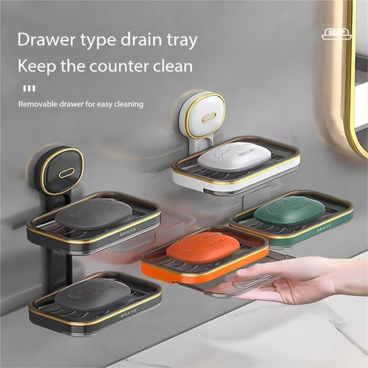 1pc Wall Mounted Soap Holder, Double Layer Drainage Soap Rack, Household Toilet Bathroom Soap Tray, Simple Soap Storage Rack for Home Bathroom, Bathroom Accessories