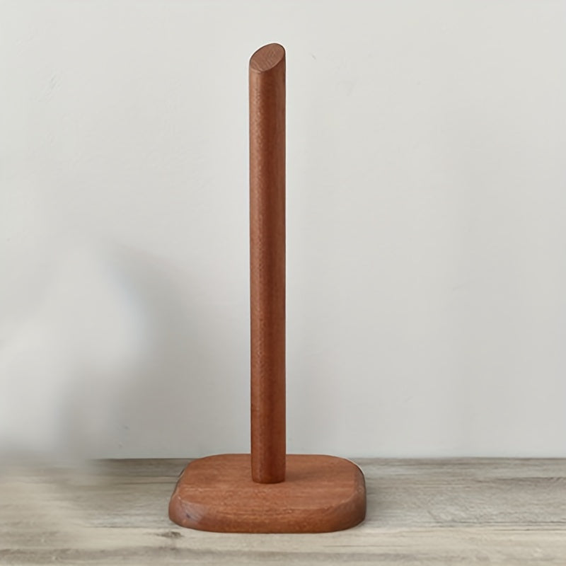 1pc Elegant Solid Wood Paper Towel Holder - No-Drill, Freestanding Design for Kitchen & Bathroom, Natural Wood Finish, Ideal for Roll Paper Storage