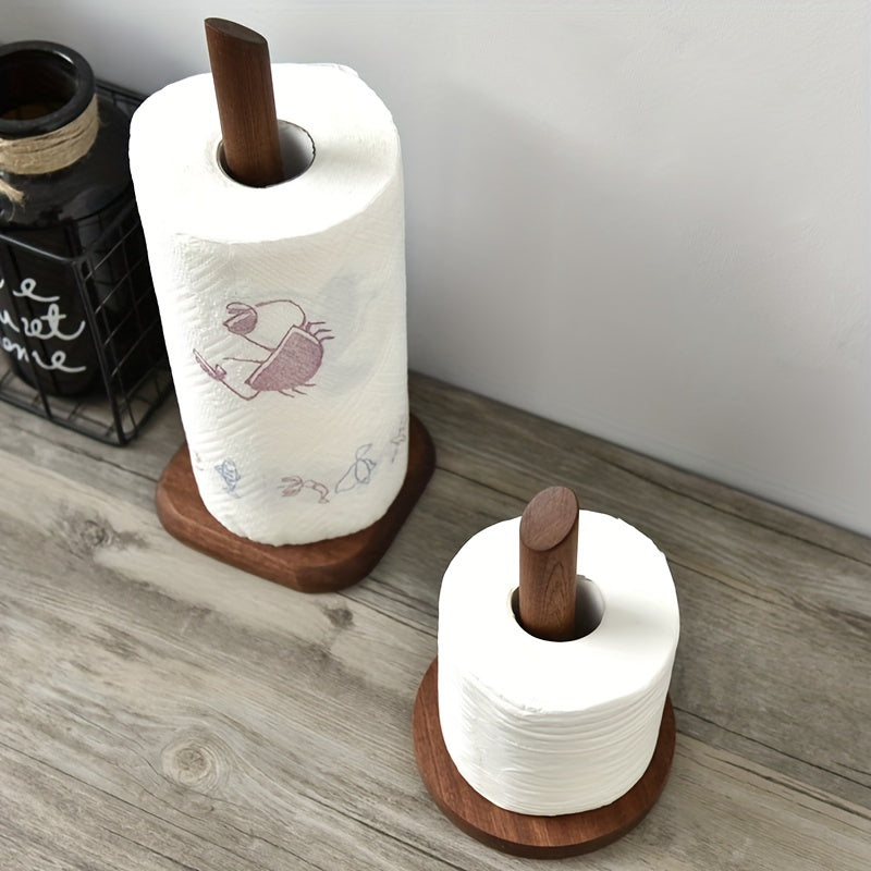 1pc Elegant Solid Wood Paper Towel Holder - No-Drill, Freestanding Design for Kitchen & Bathroom, Natural Wood Finish, Ideal for Roll Paper Storage