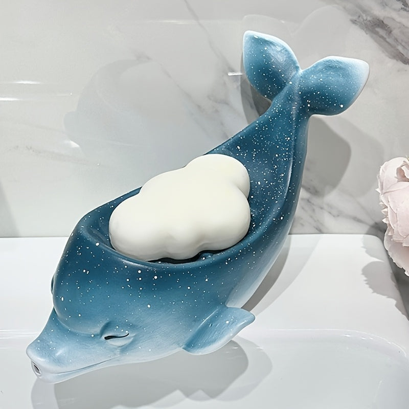 1pc Ceramic Dolphin Soap Dish, Unique Creative Starry Sky Design, Drainable Soap Holder for Home Use, No Water Accumulation, Water-Outflow Feature, Bathroom Accessory, Soap Bar Holder | Whimsical Decor | Ceramic Soap Holder,
