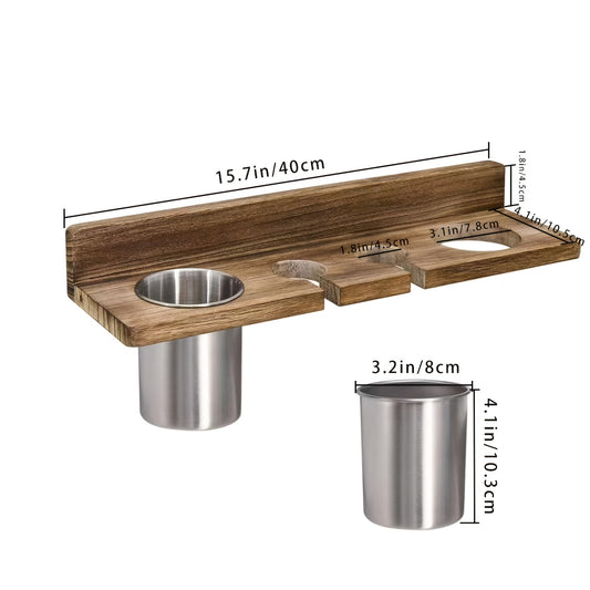 Rustic Wooden Hair Dryer Holder - Wall Mounted Organizer for Blow Dryers, Flat Irons, Curling Wands & Brushes - Space-Saving Bathroom Storage Solution, Hair Styling Tools, Hair Straighteners