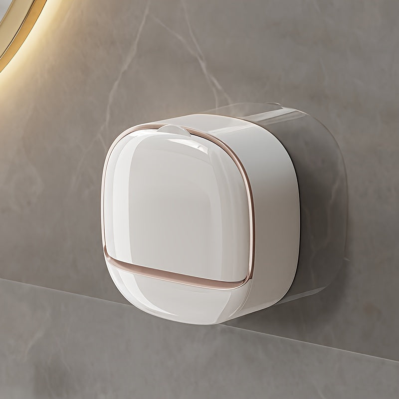 1pc AromaFree Double-Layer Wall-Mounted Soap Holder with Lid - Easy-Install, No-Drill, Plastic Soap Storage for Bathroom & Kitchen
