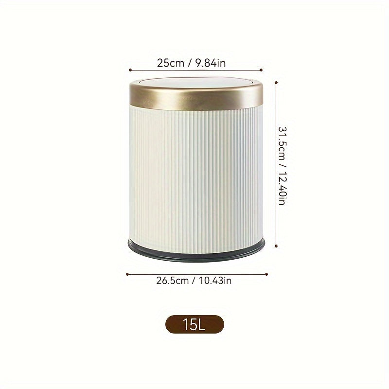 1pc Press-Type Luxury Kitchen Trash Can with Odor-Sealing Lid, Cylindrical Plastic Bin for Home, Living Room, Bathroom - Double-Layer Waste Basket, Large Capacity Garbage Can