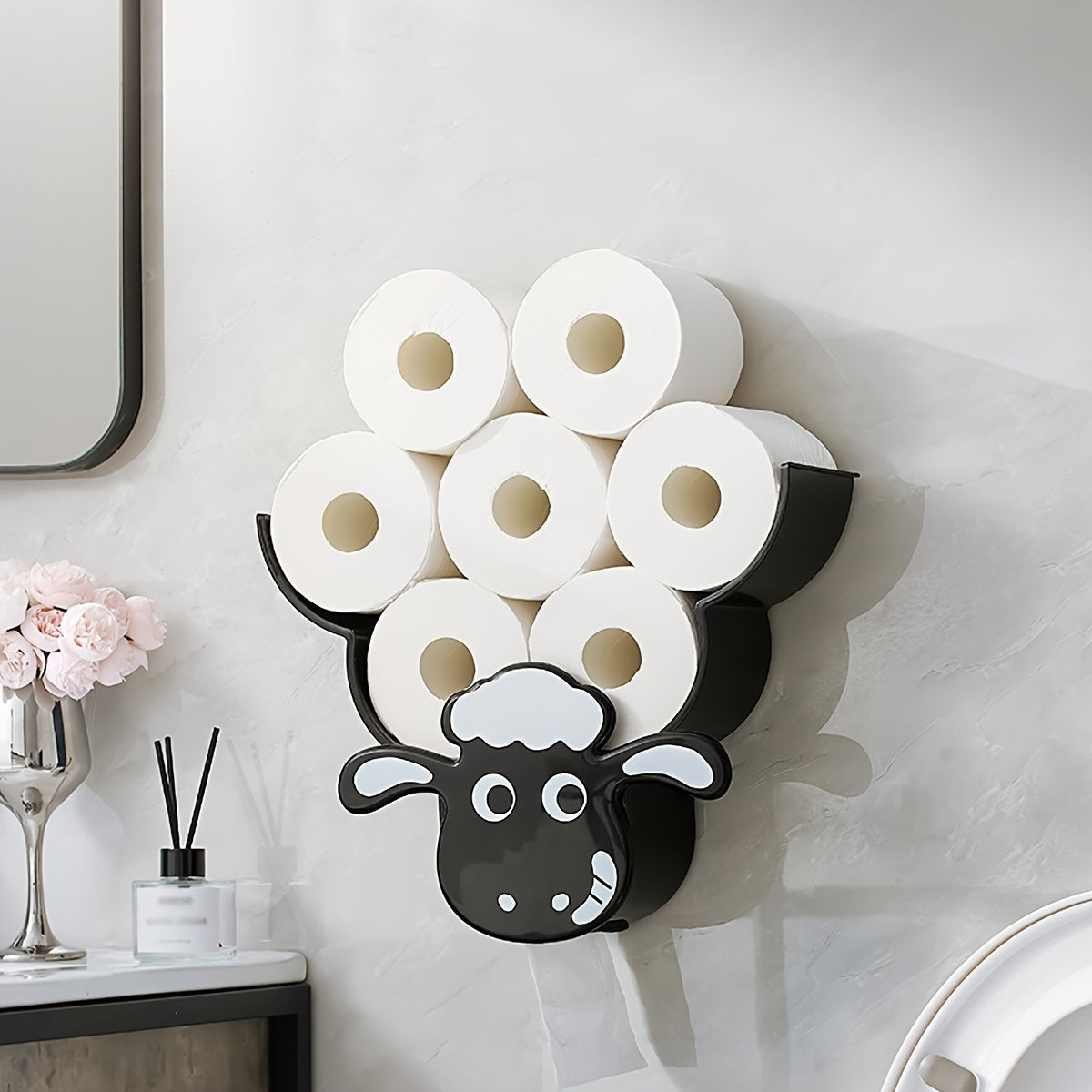 1Pc Animal-Shaped Wall-Mounted Plastic Tissue Holder, Multifunctional Toilet Paper Roll Storage Rack for Bathroom And Living Room Halloween, Christmas Decorations