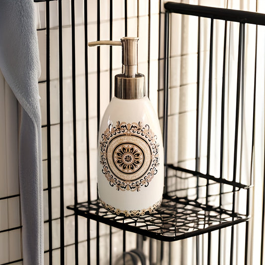 1pc Elegant Ceramic Soap Dispenser with Decorative Designs - Refillable Countertop Lotion & Dish Soap Pump, PVC-Free, Ideal for Kitchen and Bathroom Decor, Christmas/Halloween Gift Decoration