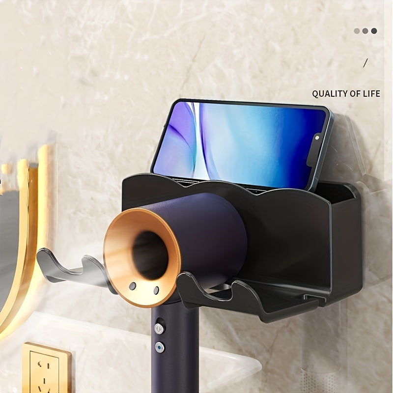 1pc wall mounted hair dryer stand, bathroom organizer stand, hands-free hair dryer stand, suitable for small to large dryers, space saving storage accessories