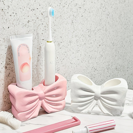 Home Design Cute Girl Heart Bow Toothbrush Holder Bathroom Washstand Toothpaste Ceramic Storage Rack, Shower Caddies