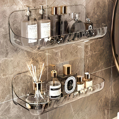 Easy-Install Wall-Mounted Bathroom Organizer - No Drill, Transparent Resin Storage Shelf for Toiletries & Cosmetics