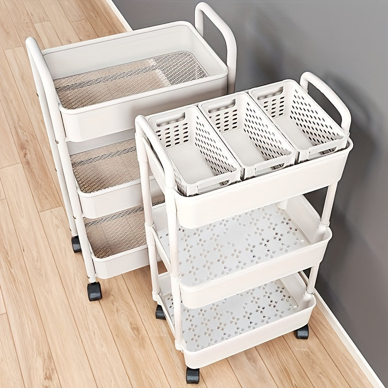 Multi-Layer Storage Organizer Cart - Durable Plastic, Easy to Move, Ideal for Kitchen, Bathroom, Bedroom - White