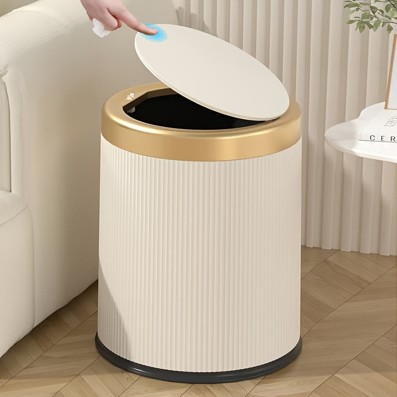 1pc Press-Type Luxury Kitchen Trash Can with Odor-Sealing Lid, Cylindrical Plastic Bin for Home, Living Room, Bathroom - Double-Layer Waste Basket, Large Capacity Garbage Can