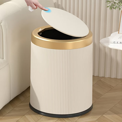 1pc Press-Type Luxury Kitchen Trash Can with Odor-Sealing Lid, Cylindrical Plastic Bin for Home, Living Room, Bathroom - Double-Layer Waste Basket, Large Capacity Garbage Can