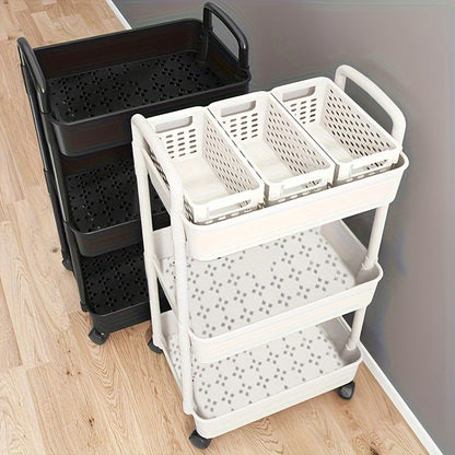 Multi-Layer Storage Organizer Cart - Durable Plastic, Easy to Move, Ideal for Kitchen, Bathroom, Bedroom - White