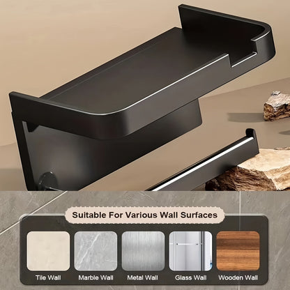 Wall-Mounted Toilet Paper Holder with Shelf and Phone Holder, Plastic, Self-Adhesive, No-Drill for Bathroom Tissue Roll Dispenser