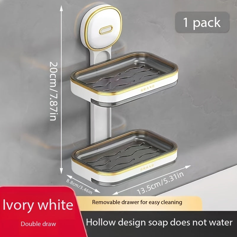 1pc Wall Mounted Soap Holder, Double Layer Drainage Soap Rack, Household Toilet Bathroom Soap Tray, Simple Soap Storage Rack for Home Bathroom, Bathroom Accessories
