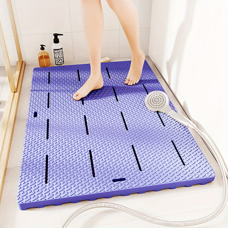 Gray Textured Anti-Slip Shower Mat with Drainage Channels - Waterproof PVC Bathroom Rug for Enhanced Safety and Comfort, Durable and Easy to Clean, Bathroom Mat