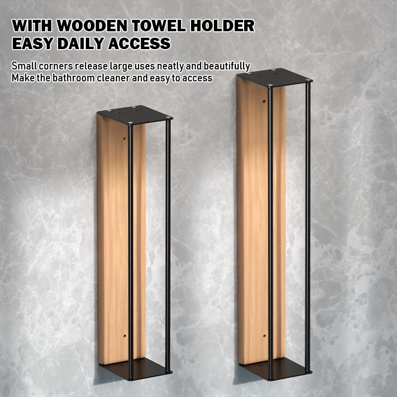 Rustic Wooden Panel Bathroom Towel Rack, Wall-Mounted Towel Holder for Rolled Towels, No Drilling Required, for Bath Towels, Hand Towels, Beach Towels, Bathroom Accessories, Autumn, Christmas Decor, Home Kitchen Supplies